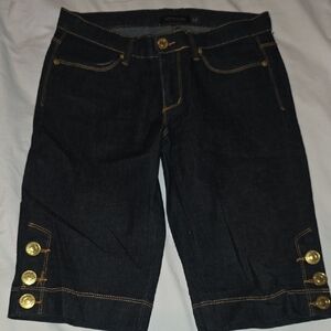 Dark Denim Shorts with Gold Button Details